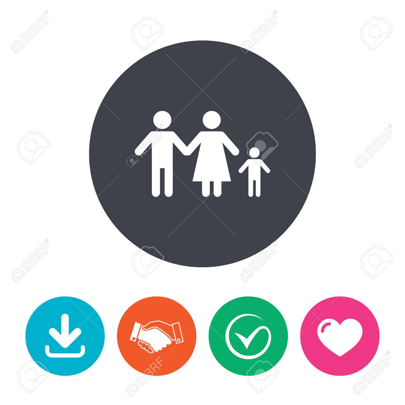 Familie Mit Einem Kind Zeichen Symbol Komplette Familie Symbol Download Pfeil Hande Schutteln Tick Und Herz Flache Kreis Schaltflachen Lizenzfrei Nutzbare Vektorgrafiken Clip Arts Illustrationen Image 48340711