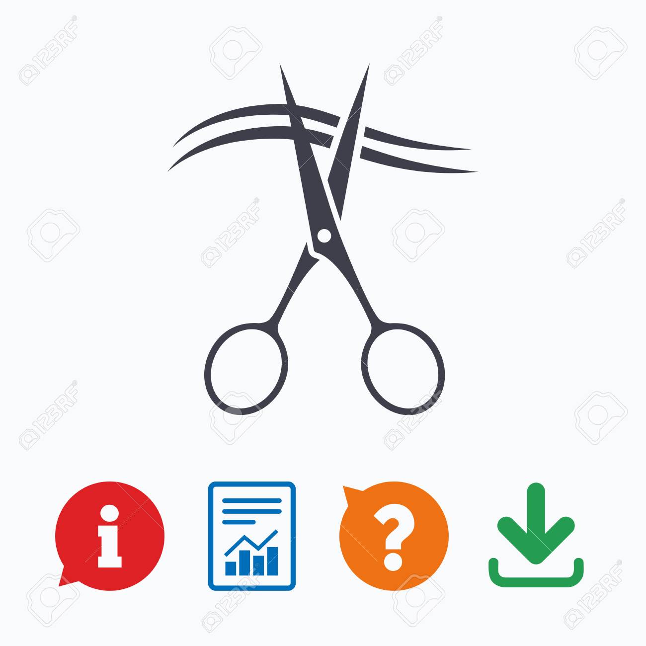 はさみカット髪記号アイコンです 美容院や理髪店のシンボル 情報には バブル 疑問符 ダウンロード レポートと思います のイラスト素材 ベクタ Image