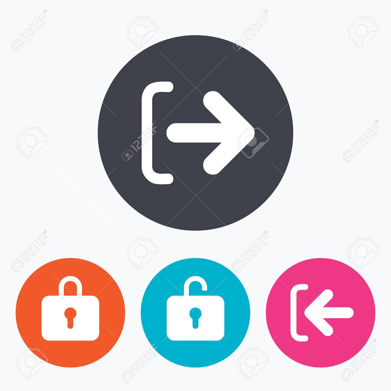 ログインとログアウトのアイコン サインインまたはサインアウトのシンボル ロック アイコン サークル アイコンでフラットなボタン のイラスト素材 ベクタ Image