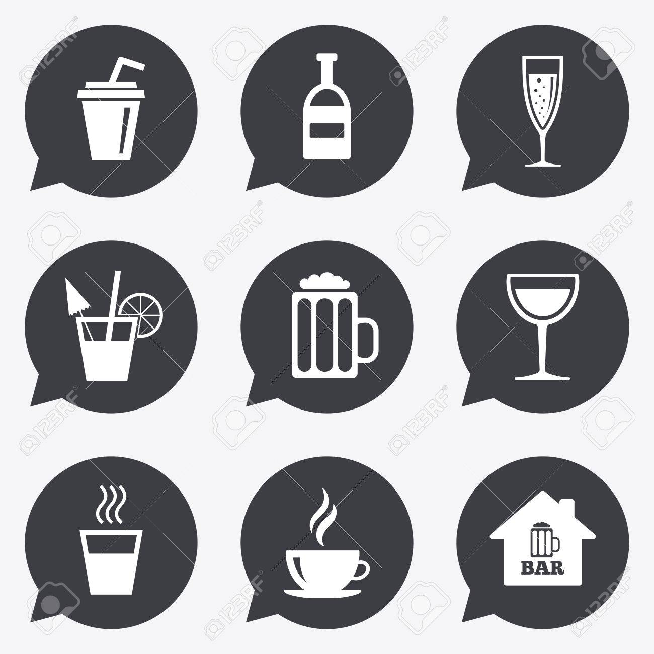 coffee tea icons beer wine and cocktail signs soft and alcohol