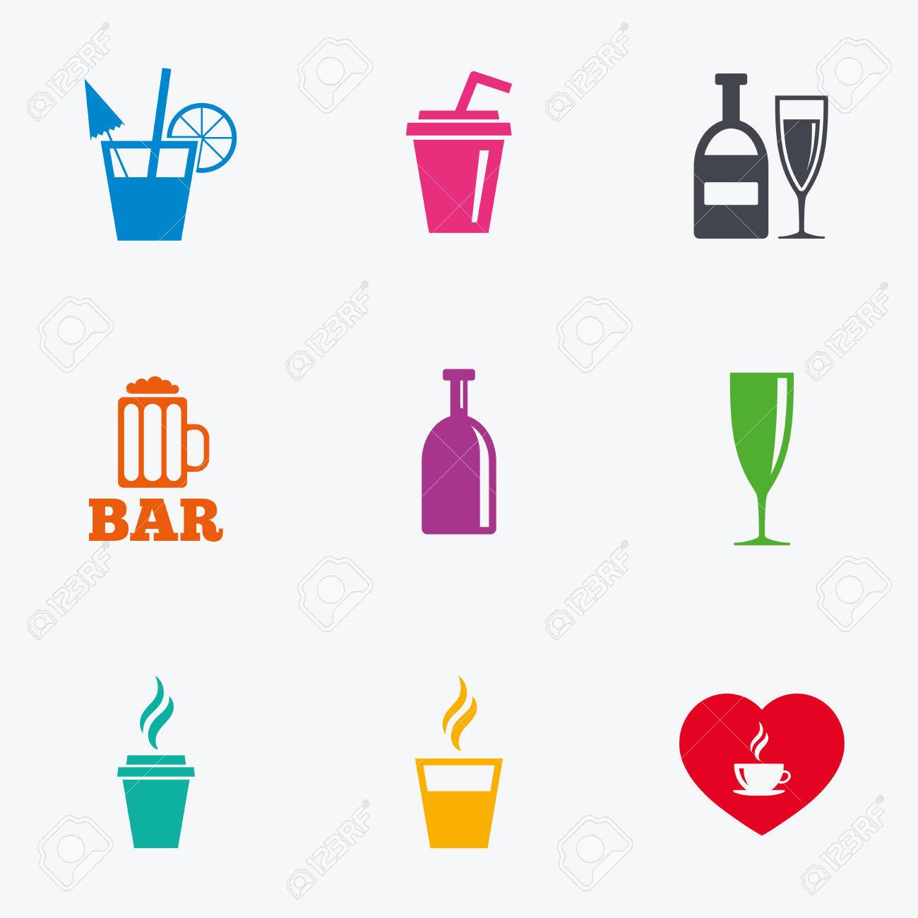 beer coffee and tea icons beer wine and cocktail signs soft