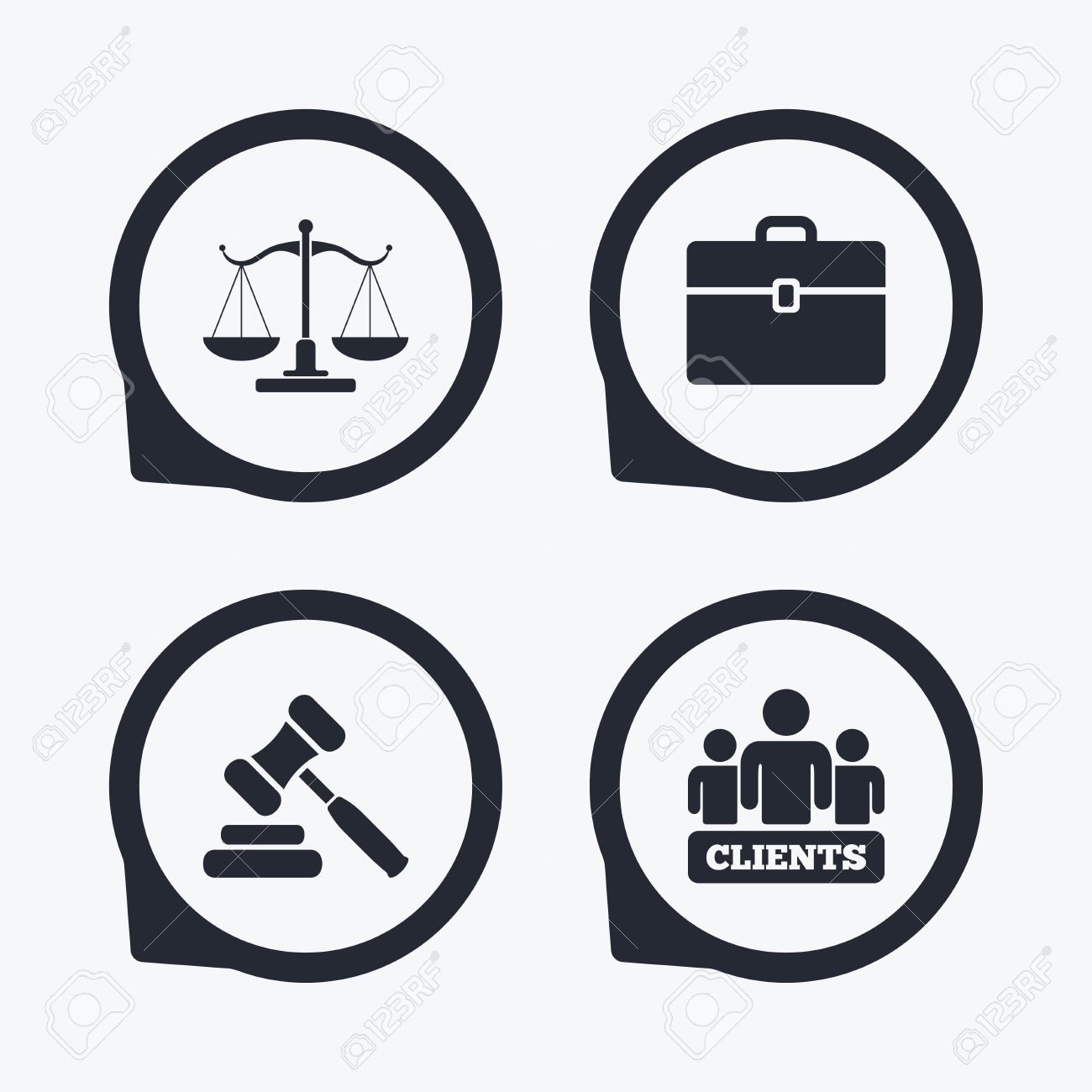 scales of justice icon group of clients symbol auction hammer auction sign