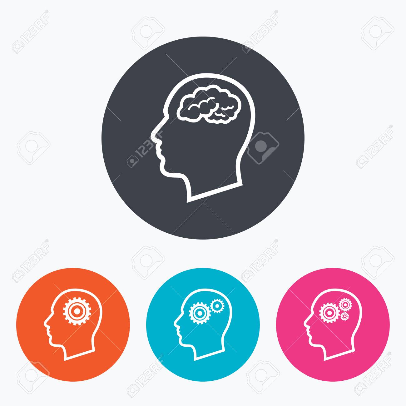 Head With Brain Icon Male Human Think Symbols Cogwheel Gears Royalty Free Cliparts Vectors And Stock Illustration Image