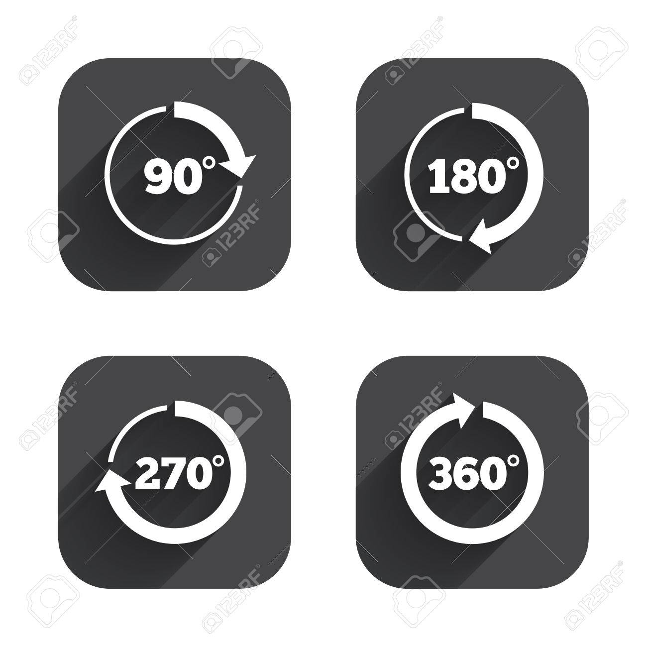 Angle 45 360 Degrees Circle Icons Geometry Math Signs Symbols Full Complete Rotation Arrow Square Flat Buttons With Long Shadow Royalty Free Cliparts Vectors And Stock Illustration Image