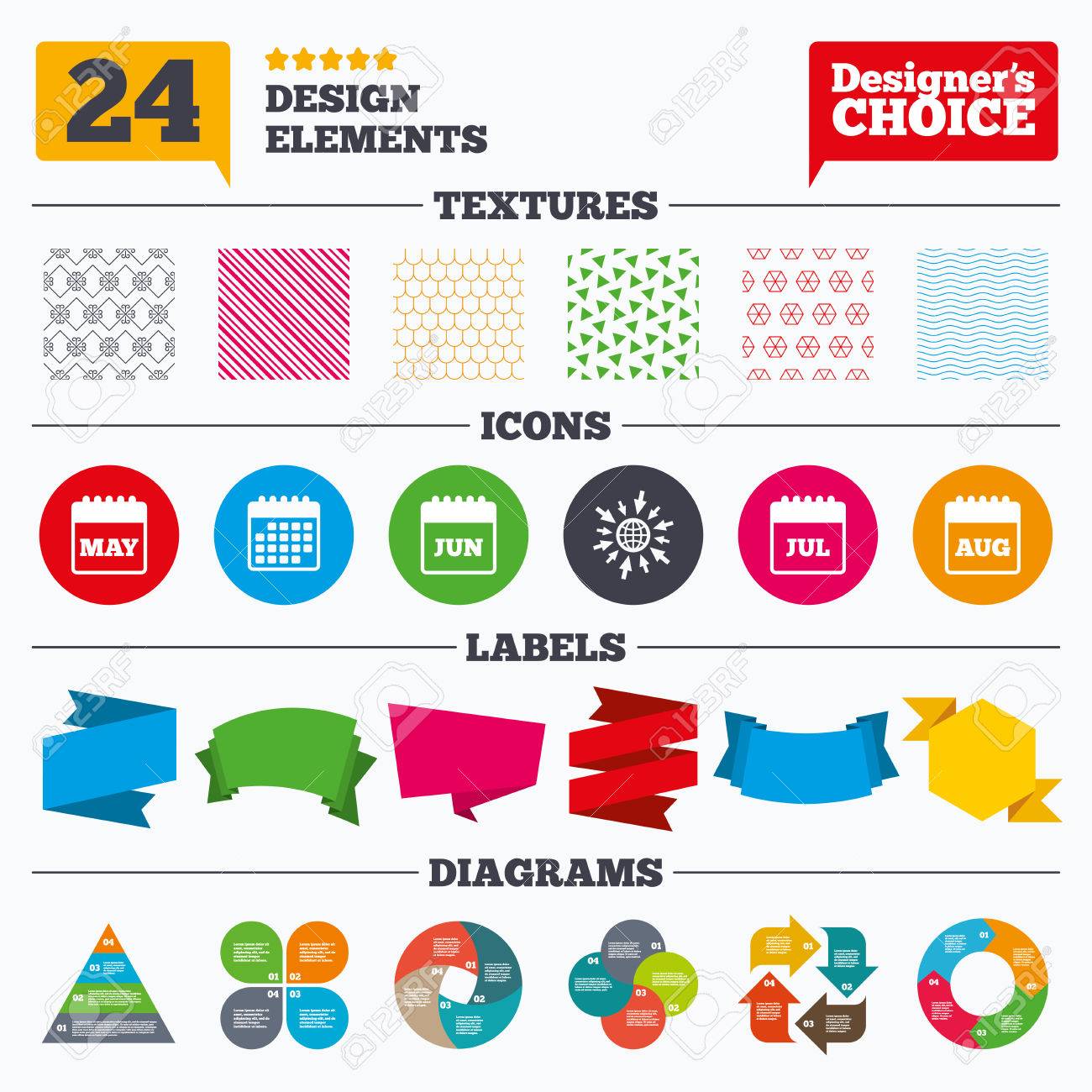 banner tags stickers and chart graph calendar icons may june banner calendar