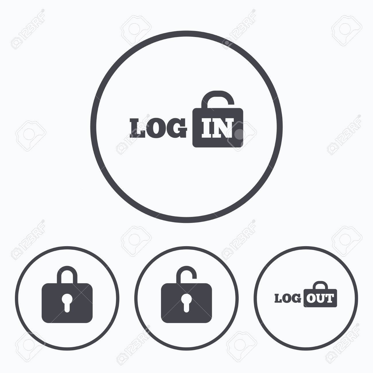로그인 및 로그 아웃 아이콘. 로그인 또는 로그 아웃 기호. 자물쇠 아이콘입니다. 서클에서 아이콘입니다. 로열티 무료 사진, 그림,  이미지 그리고 스톡포토그래피. Image 54968938