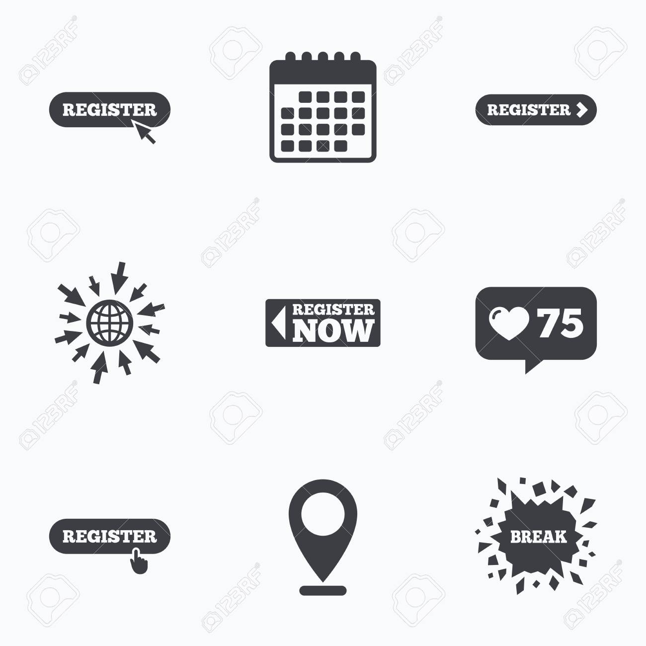 カウンターのようなカレンダー Web アイコンに進みます ハンド ポインター アイコンに登録します マウス カーソル シンボル 会員記号 場所のポインター のイラスト素材 ベクタ Image