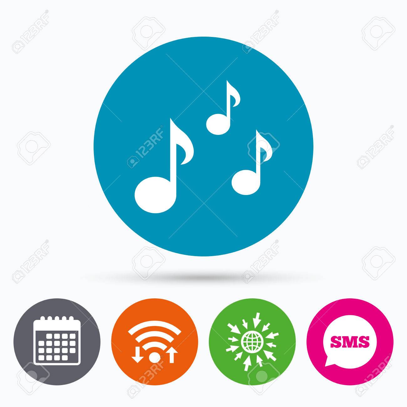 Wifi Sms カレンダー アイコン 音符記号アイコンです 音楽記号です Web の世界に移動します のイラスト素材 ベクタ Image