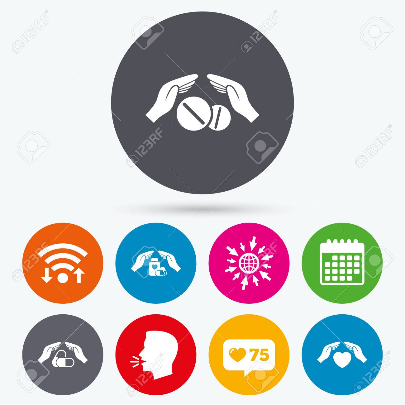 wifi like counter and calendar icons hands insurance icons