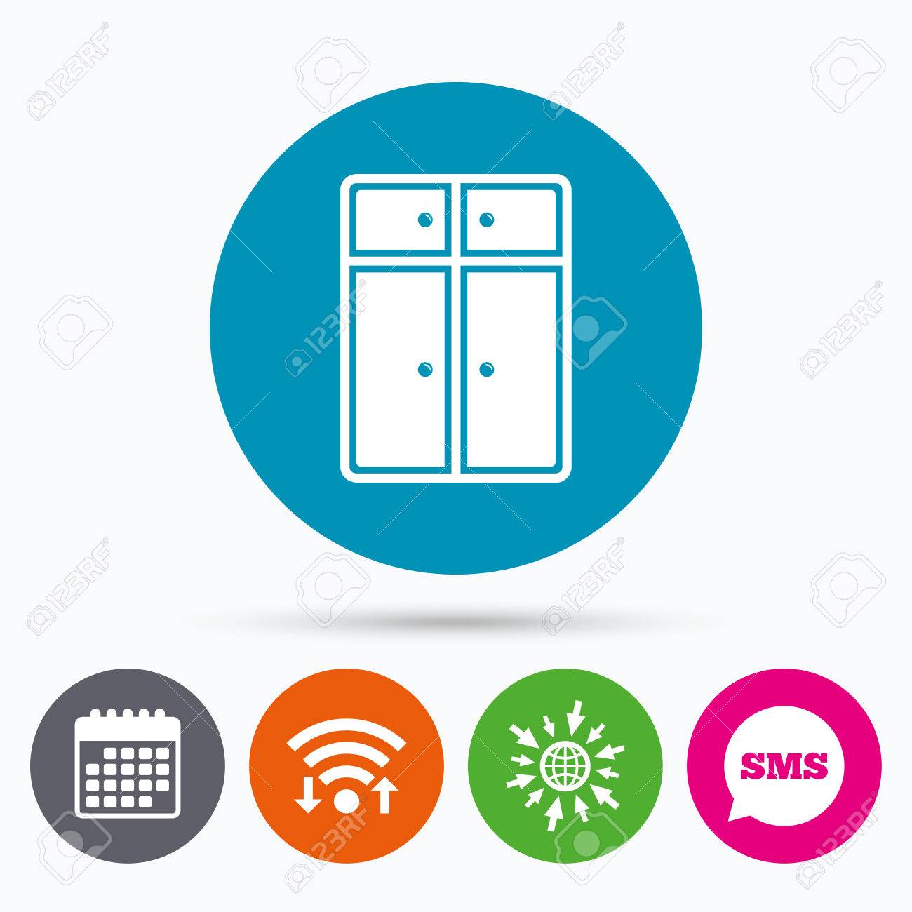 Modern Furniture Icon wifi, sms and calendar icons. cupboard sign icon. modern furniture Modern Furniture Icon wifi, sms and calendar icons. cupboard sign icon. modern furniture