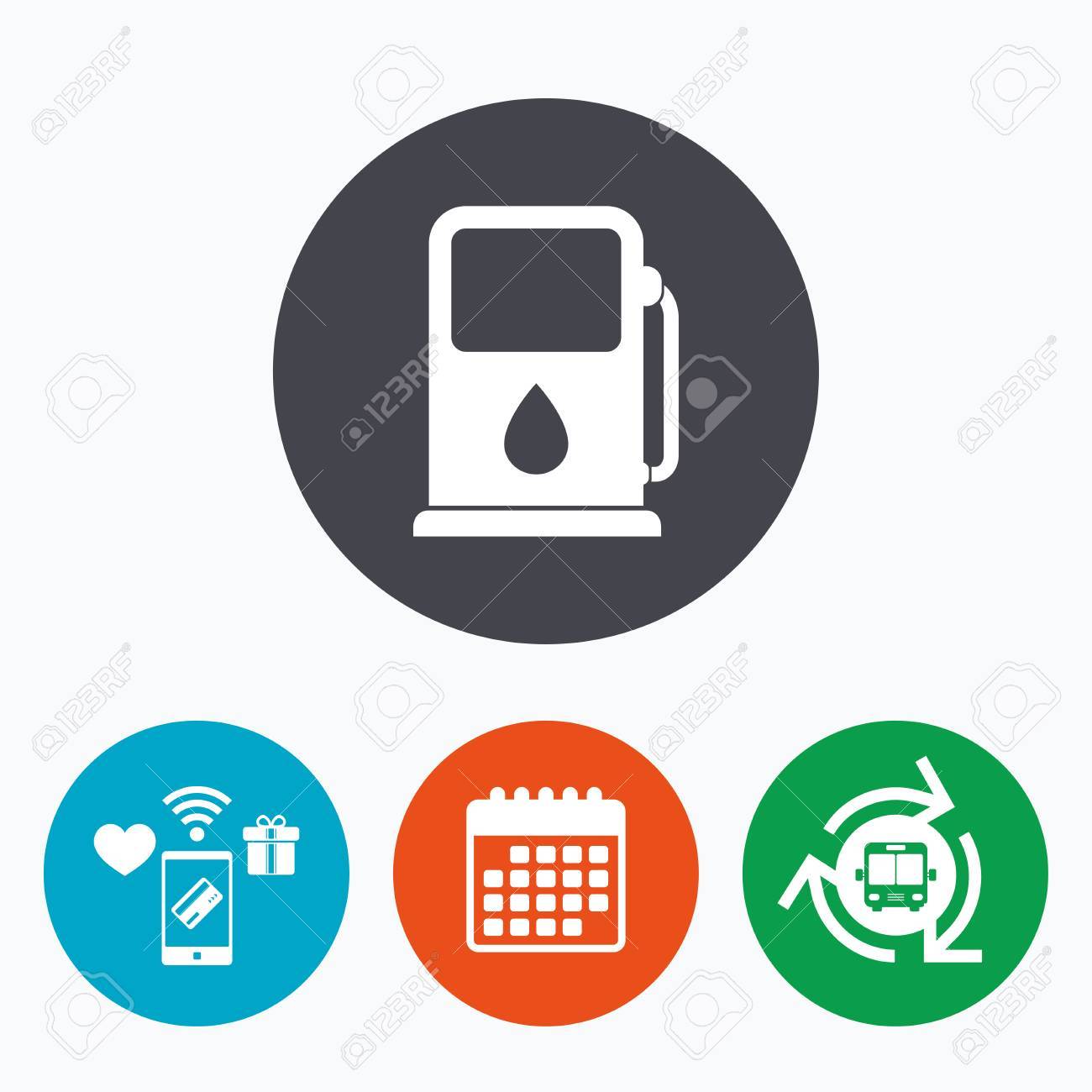 ガソリンまたはガソリン スタンドの記号アイコン 車燃料記号です 携帯電話の支払いは カレンダーと Wifi アイコン バス送迎 のイラスト素材 ベクタ Image