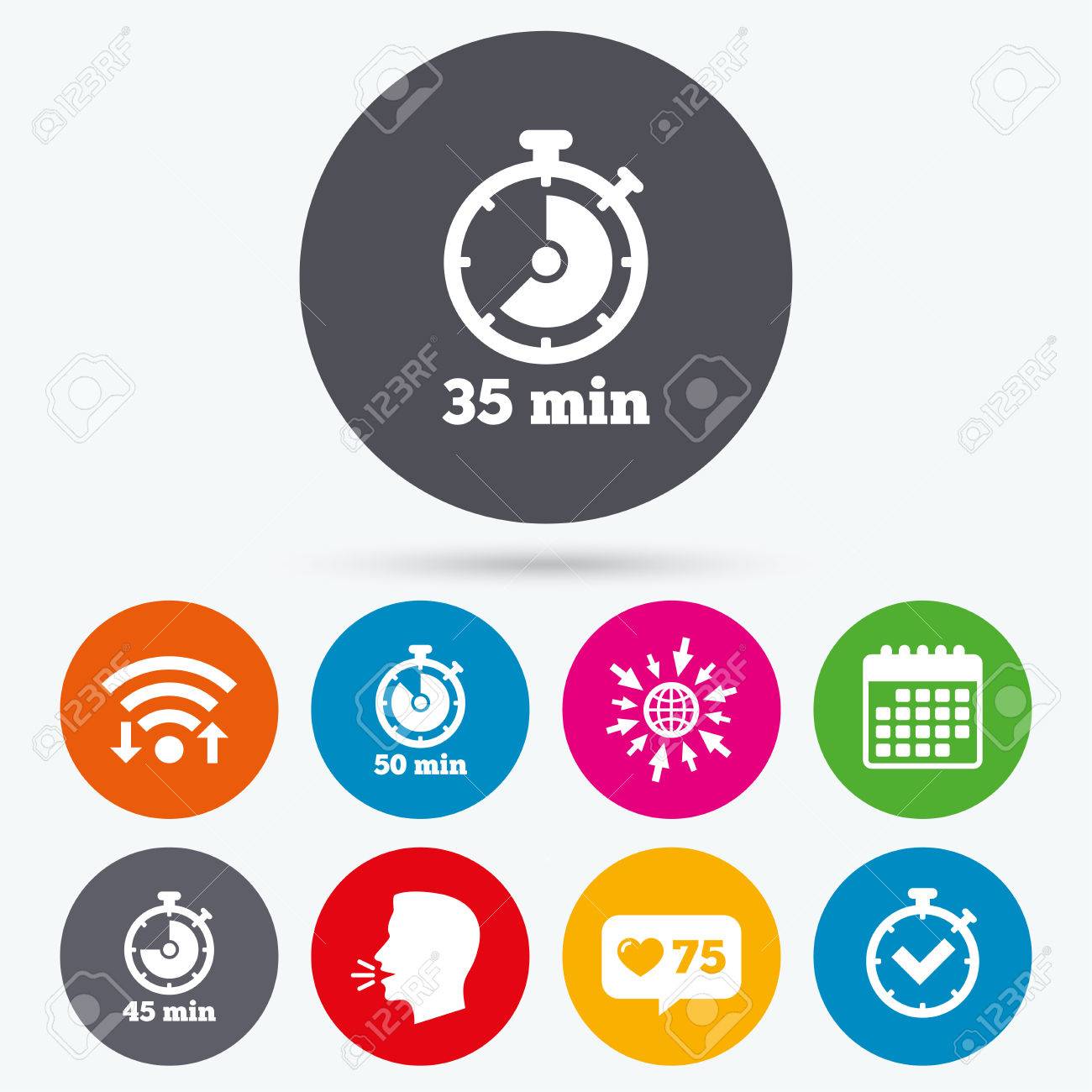 wifi like counter and calendar icons timer icons 35 45 and timer 75 mins