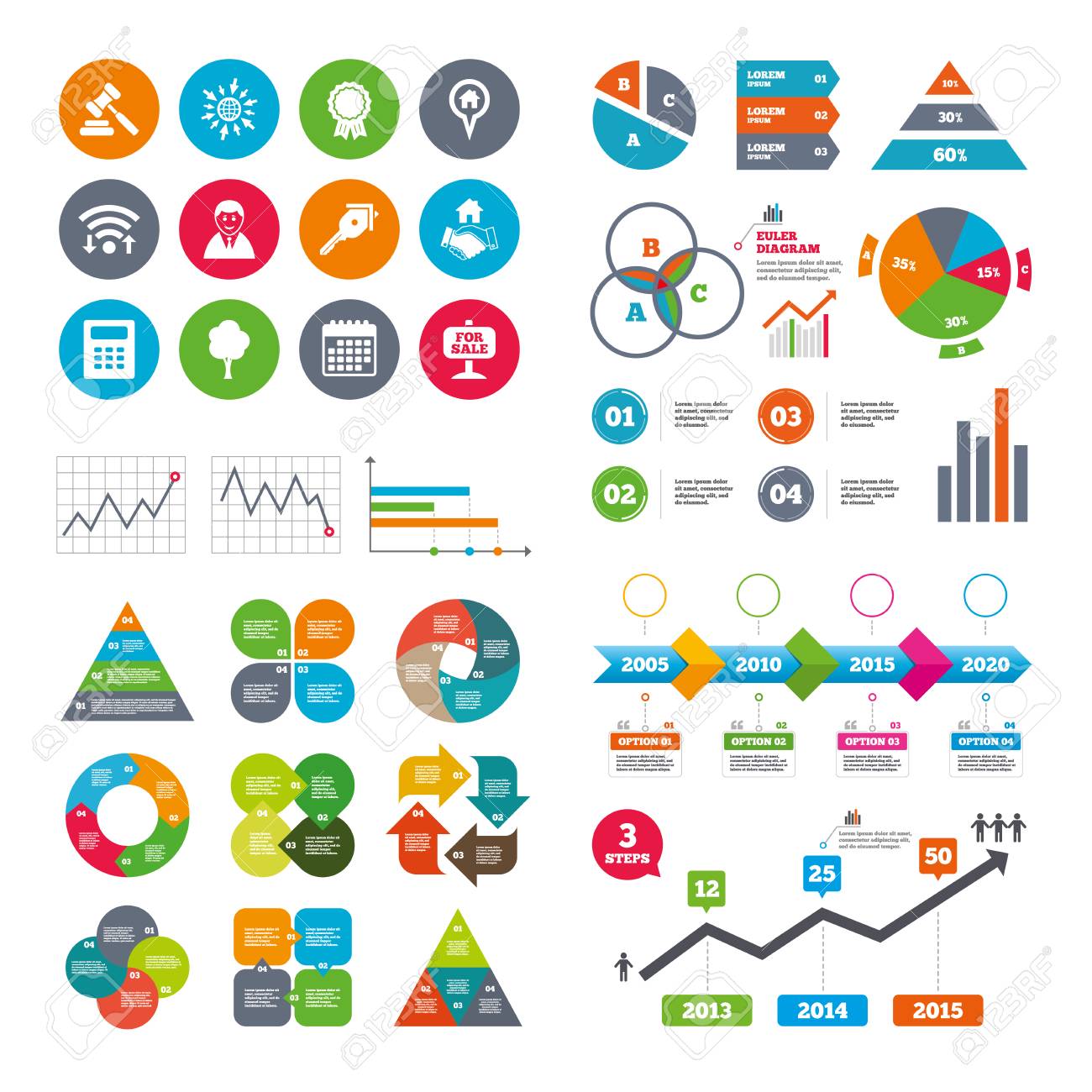 wifi calendar and web icons real estate auction icons handshake