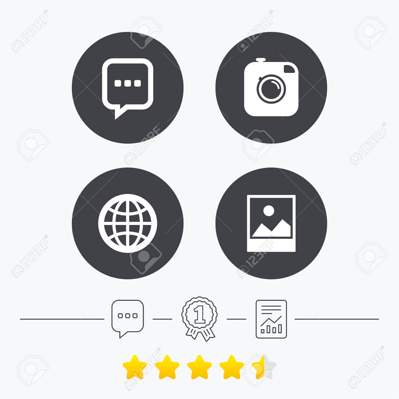 social media icons chat speech bubble and world globe symbols vector social media icons