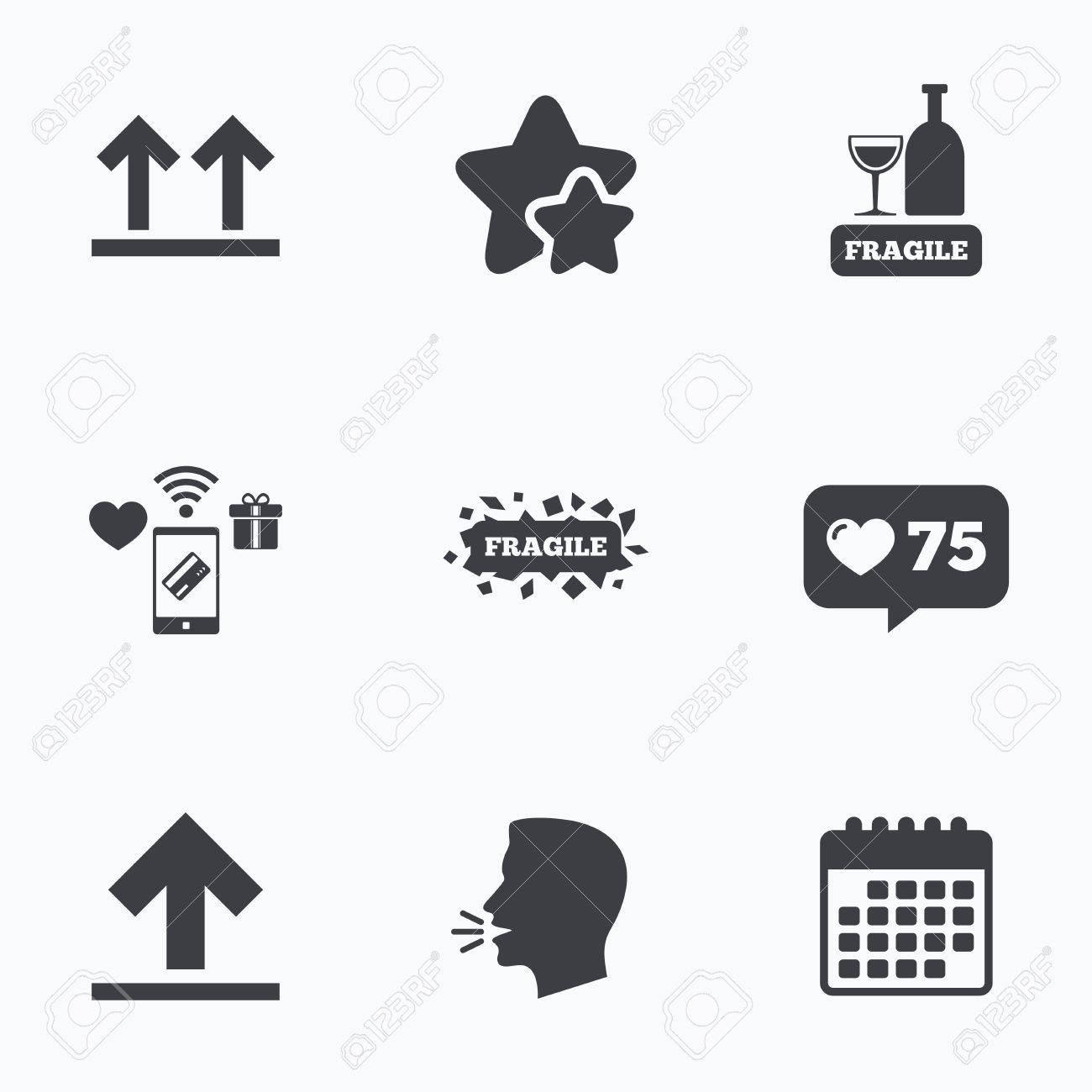 Icones Fragiles Delicat Signes De Livraison De Colis This Side Up Symbole Fleches Plat Tete Parlante Icones De Calendrier Les Etoiles Comme Contre Icones Vecteur Clip Art Libres De Droits Vecteurs