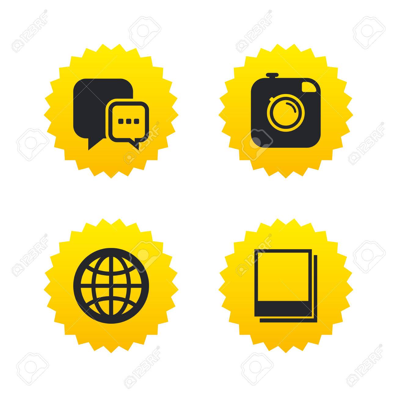 social media icons chat speech bubble and world globe symbols vector social media icons