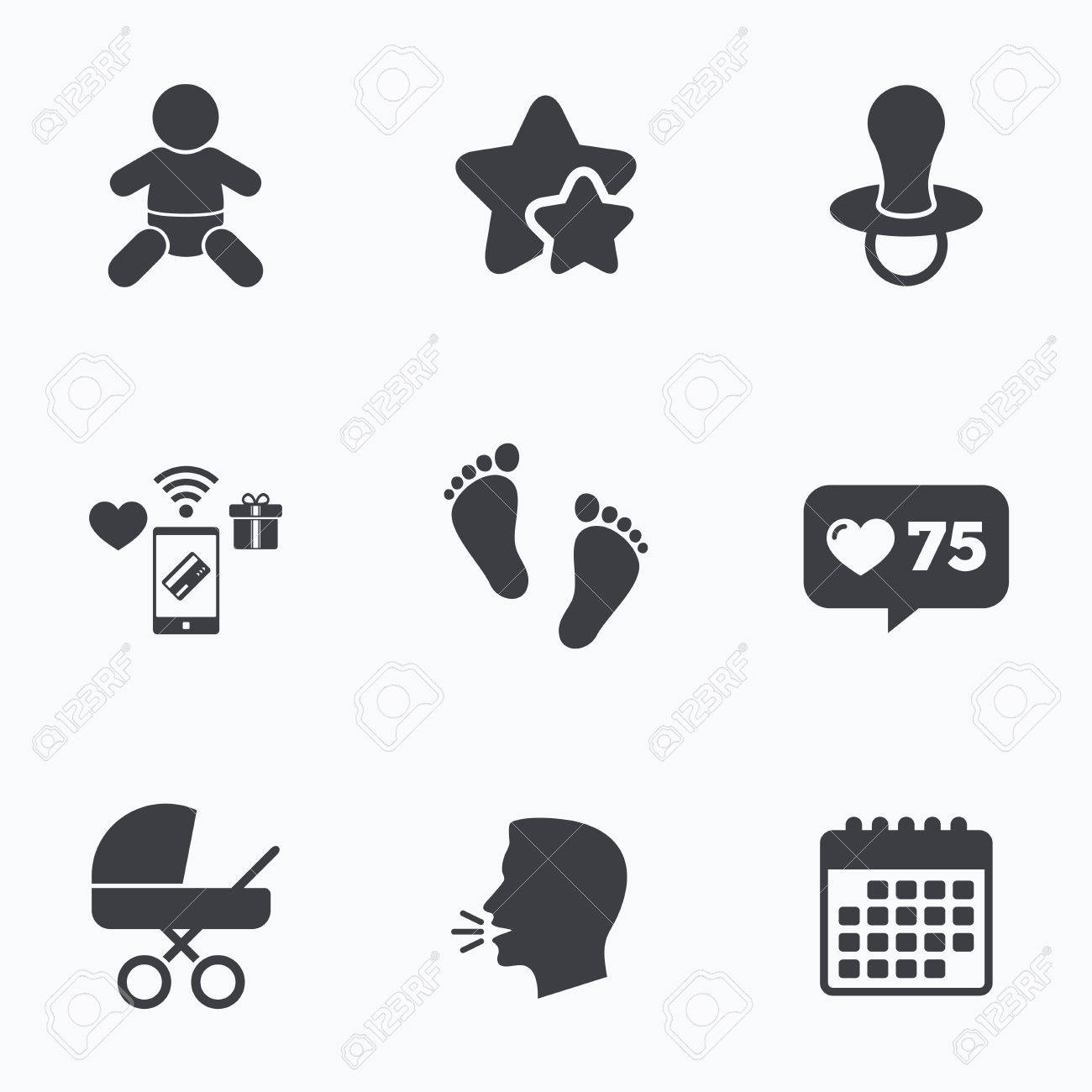 Bebe De Nourrissons De Icones Garcon Enfant Avec Le Symbole Des Couches Buggy Et Signes Factices Sucette Enfant Et Poussette Poussette Empreinte Enfant Signe Pas Plat Tete Parlante Icones De Calendrier Les