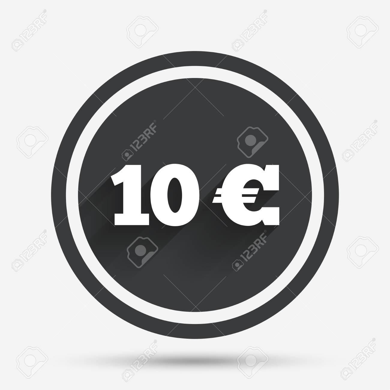 10 Euro Sign Icon. EUR Currency Symbol. Money Label. Circle Flat Button  With Shadow And Border. Vector 免版税剪贴画，向量插图和库存图片. Image 63338699