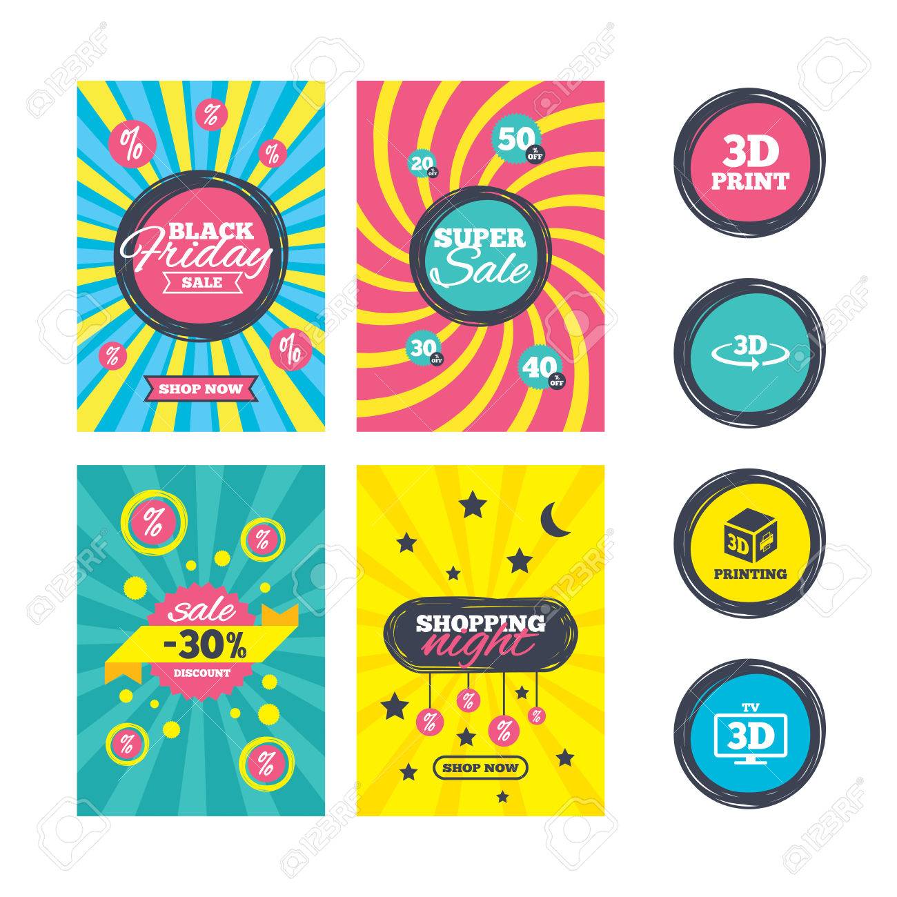 sale website banner templates 3d technology icons printer printing ads templates