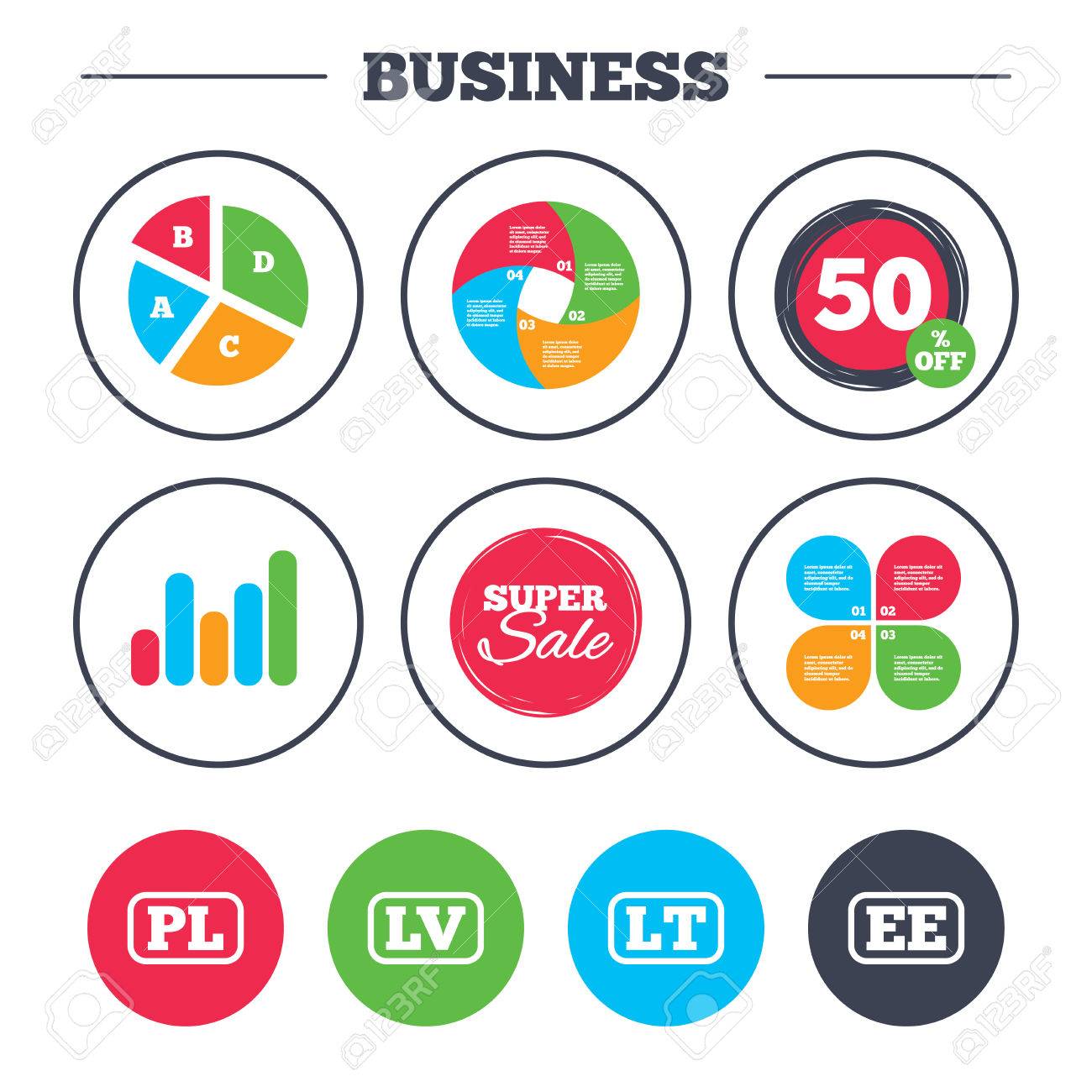 business pie chart growth graph language icons pl lv lt p l chart