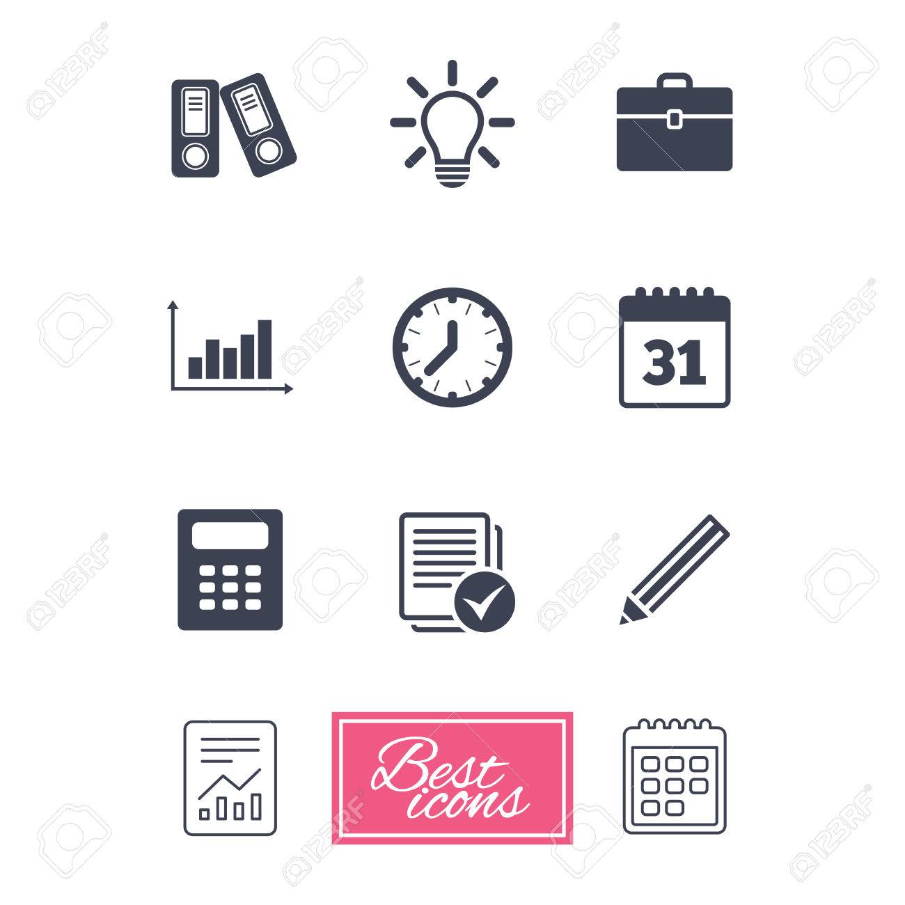 office documents and business icons accounting calculator calendar documents