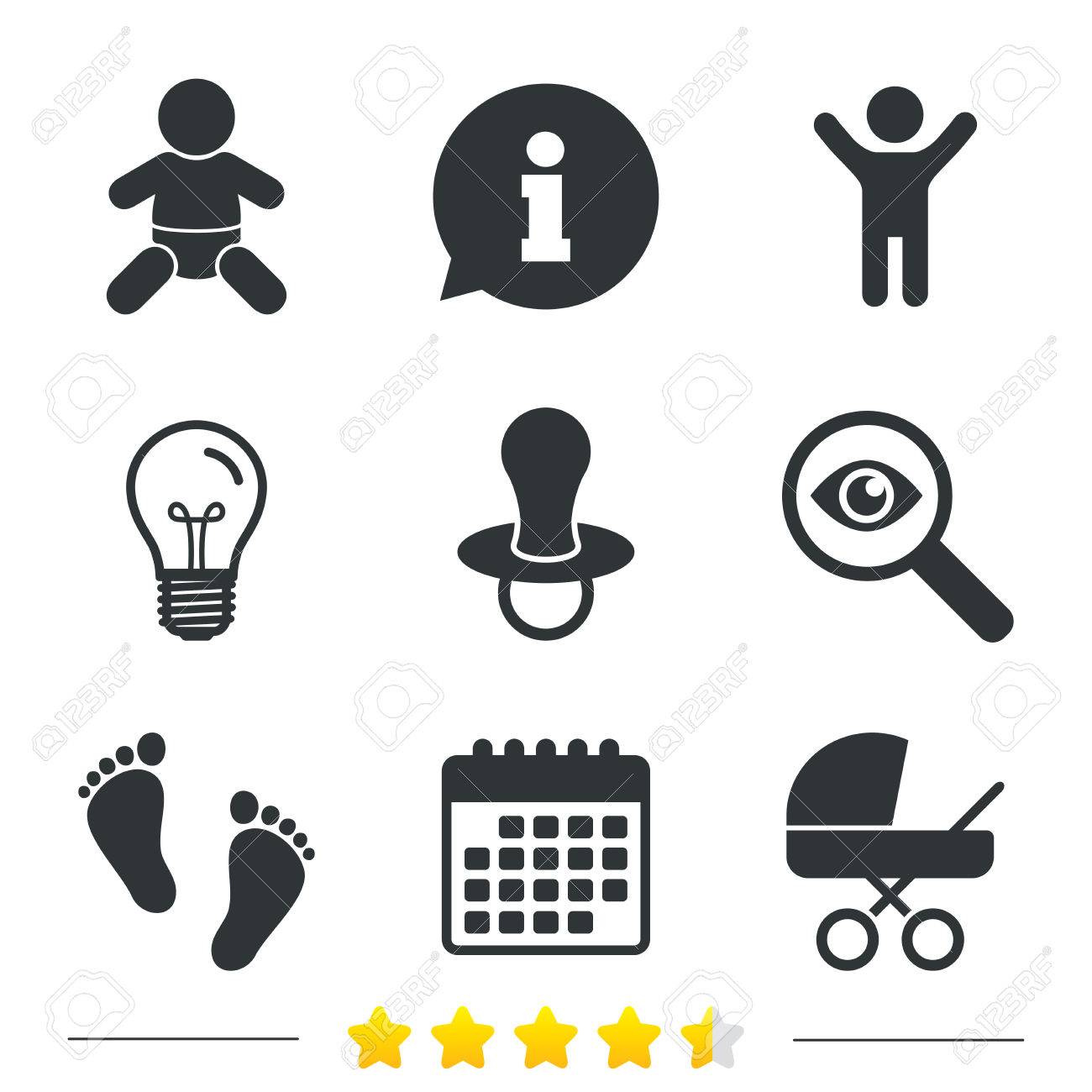 Bebe De Nourrissons De Icones Garcon Enfant Avec Le Symbole Des Couches Buggy Et Signes Factices Sucette Enfant Et Poussette Poussette Empreinte Enfant Signe Pas Informations Ampoule Et Calendrier Icones Vecteur Clip