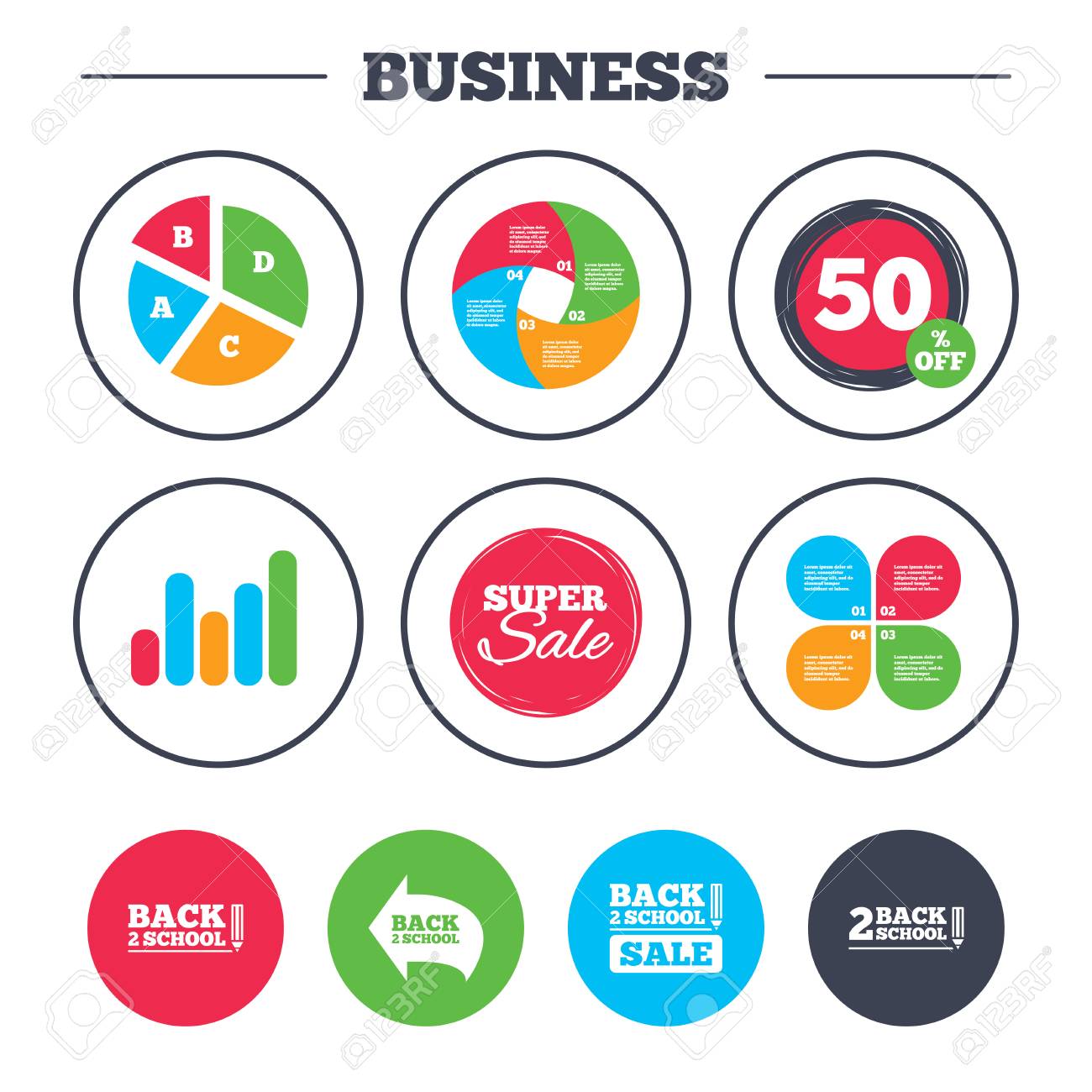 business pie chart growth graph back to school sale icons school graph
