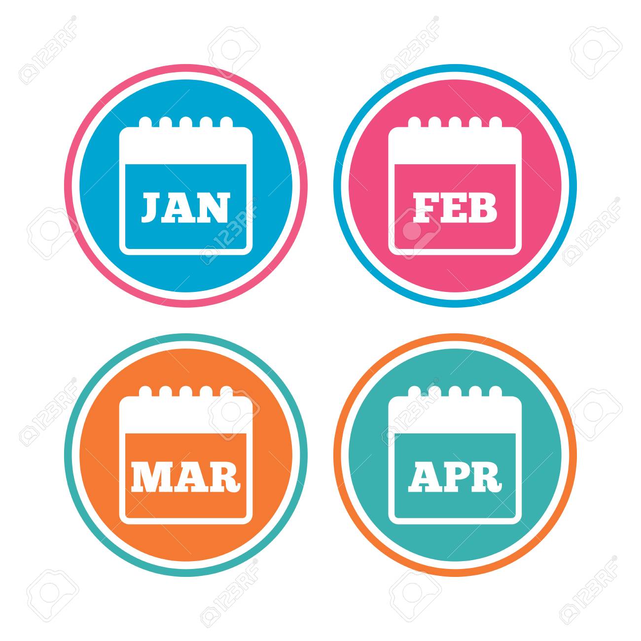 Kalender Symbole Januar Februar Marz Und April Monat Symbole Datum Oder Ereignis Erinnerung Zeichen Farbige Kreisknopfe Vektor Lizenzfrei Nutzbare Vektorgrafiken Clip Arts Illustrationen Image 68392505