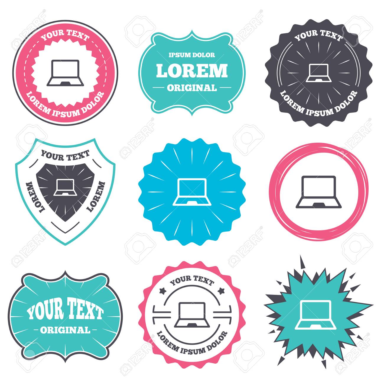 label and badge templates laptop sign icon notebook pc symbol