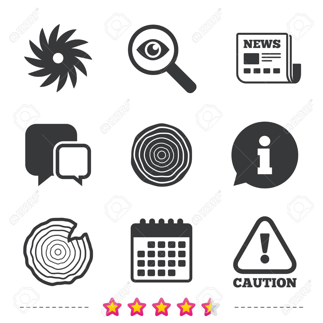 wood and saw circular wheel icons attention caution symbol