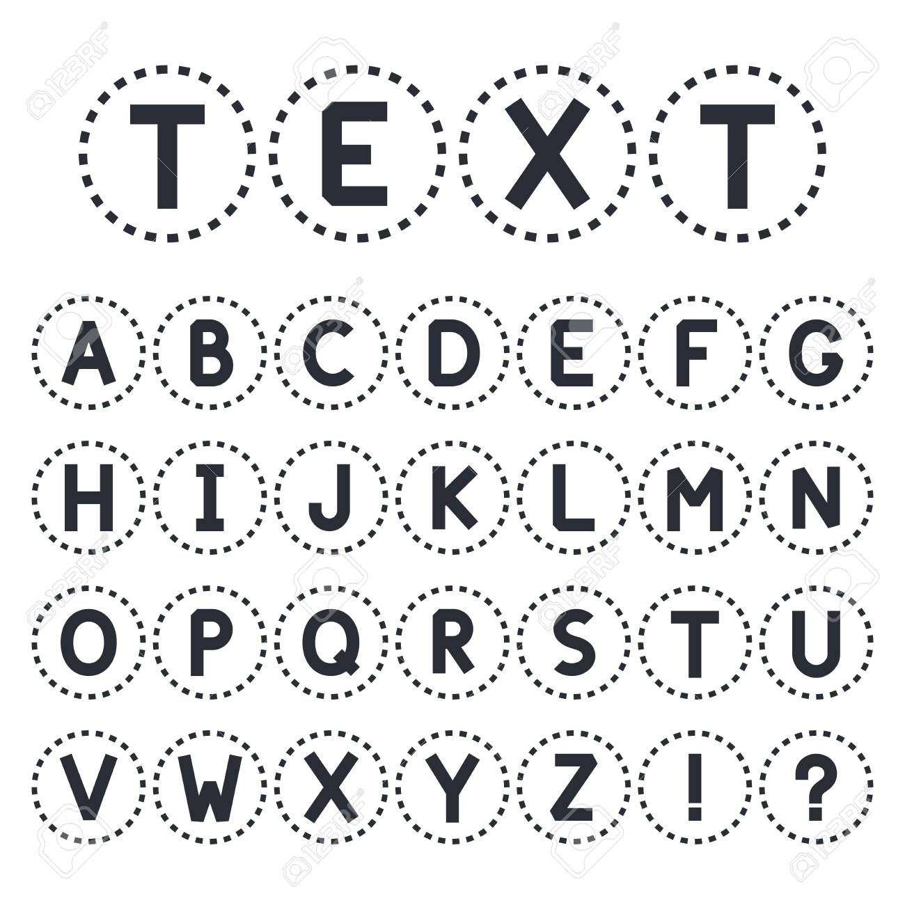 Abstract Font Collection. Stylized Alphabet Capital Letters. Exclamation Sign And Question Mark. Dotterd Circles With Characters. Vector Royalty Free SVG, Cliparts, Vectors, and Stock Illustration. Image 70514229. abstract-font-collection-stylized-alphabet-capital-letters-exclamation-sign-and-question-mark-dotterd-circles-with-characters-vector-royalty-free-svg-cliparts-vectors-and-stock-illustration-image-70514229