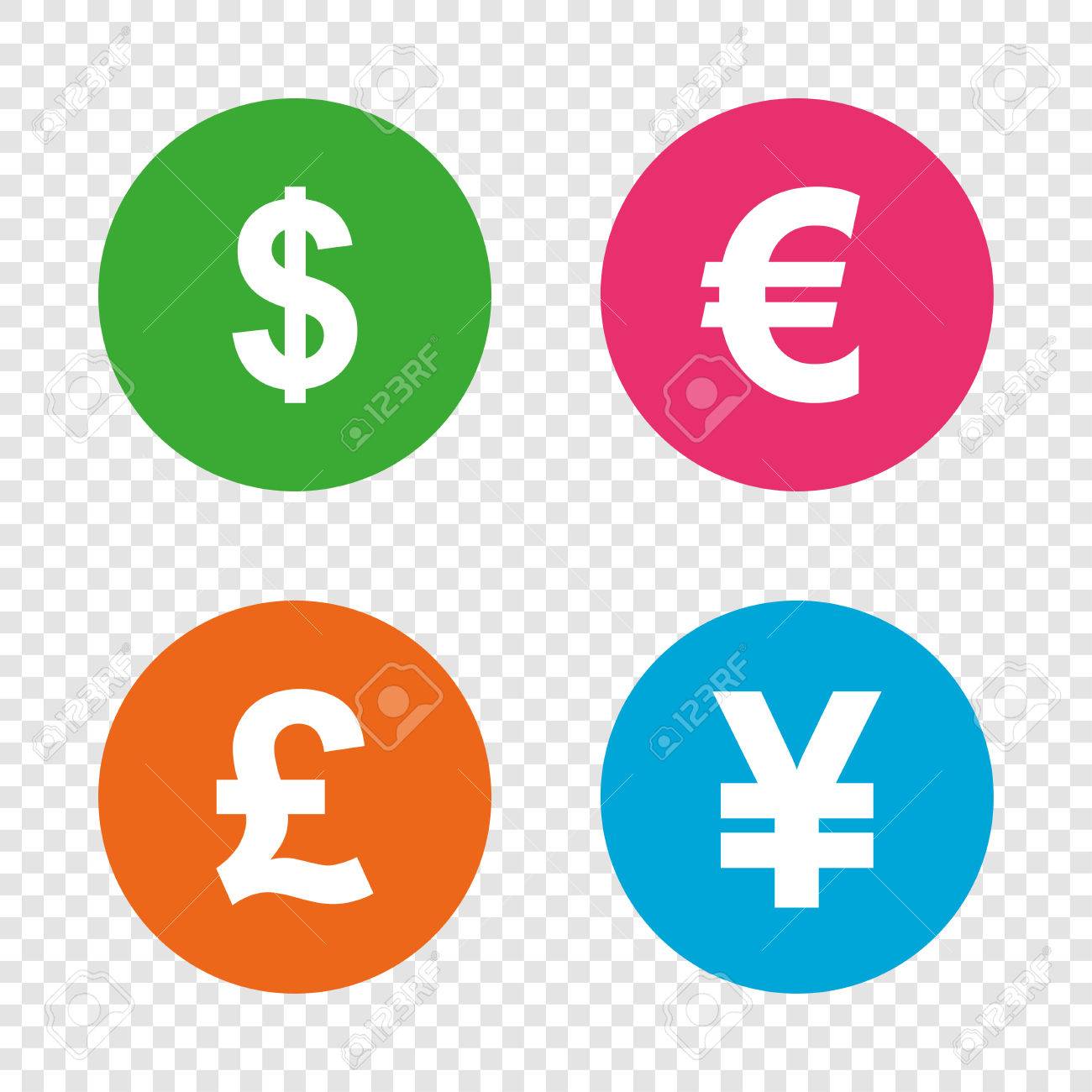 Dollar, Euro, Pound And Yen Currency Icons. USD, EUR, GBP And JPY Money  Sign Symbols. Round Buttons On Transparent Background. Vector Royalty Free  SVG, Cliparts, Vectors, and Stock Illustration. Image 70514428.