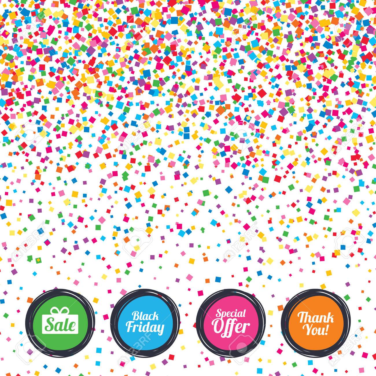 web buttons on background of confetti sale icons special offer