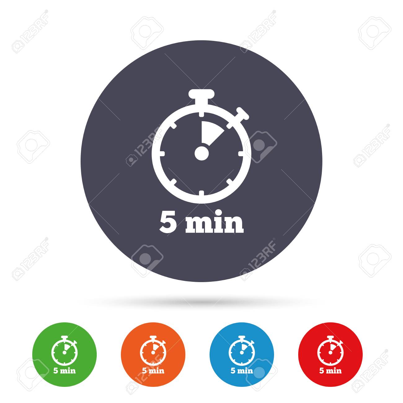 timer sign icon 5 minutes stopwatch symbol round colourful