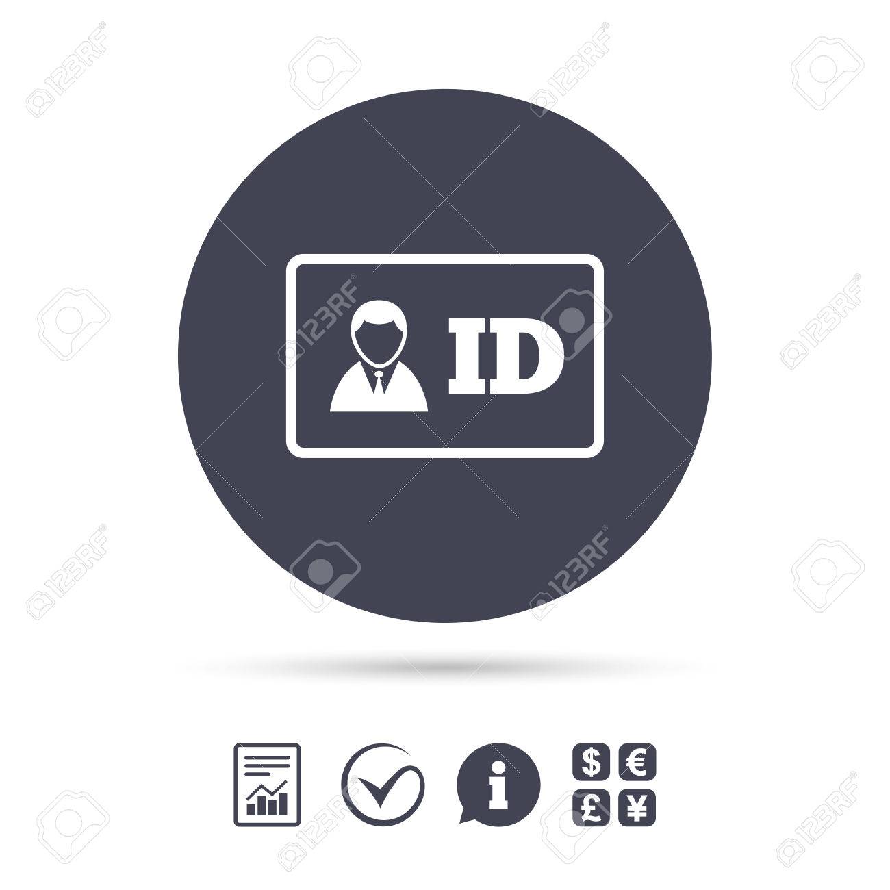 Vettoriale Icona Del Segno Di Carta D Identita Simbolo Distintivo Carta D Identita Segnala Le Icone Del Documento Delle Informazioni E Dei Segni Di Spunta Cambio Di Valuta Vettore Image 78277411