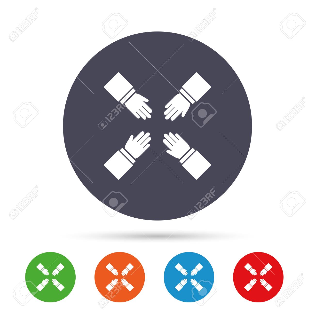 Teamwork Sign Icon. Helping Hands Symbol. Group Of Employees Working  Together. Round Colourful Buttons With Flat Icons. Vector Royalty Free SVG,  Cliparts, Vectors, and Stock Illustration. Image 79195457.