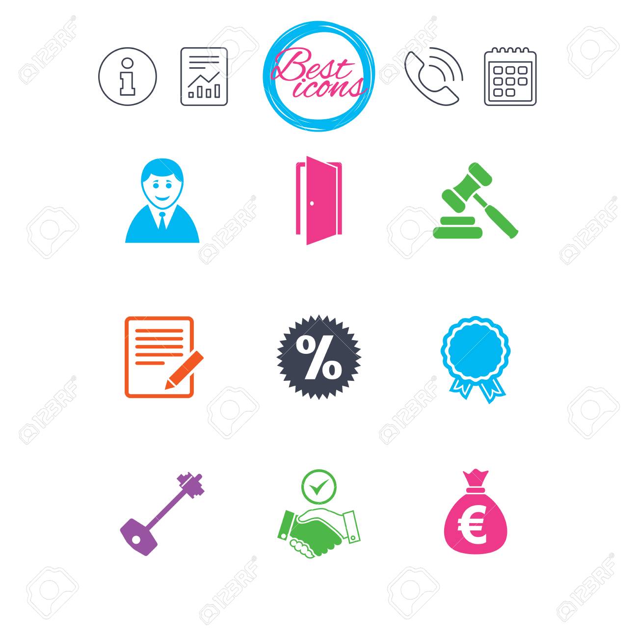 Informacao Relatorio E Sinais De Calendario Imobiliario Icones De Leilao Chave De Casa Desconto E Sinais De Porta Agente De Negocios Simbolos De Medalha De Premio Icones Da Web Simples Apartamento Classico