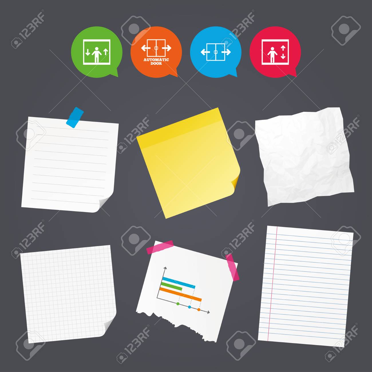Business Paper Banners With Notes Automatic Door Icons Elevator