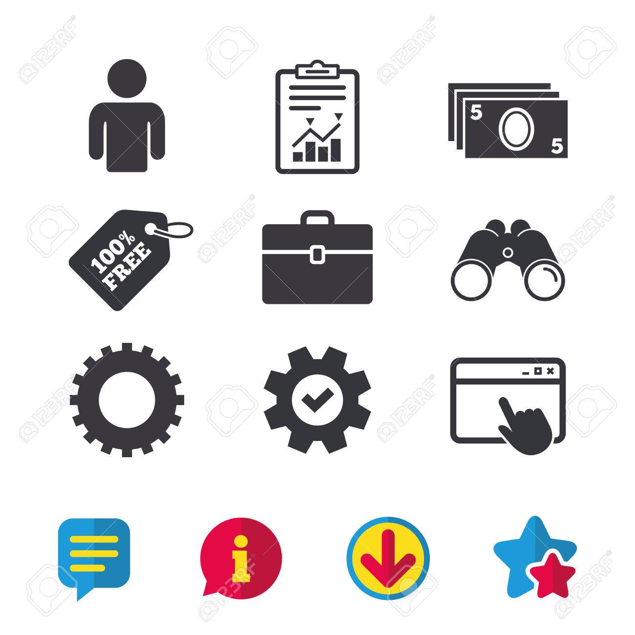 money icons for windows Businessman icons. Human silhouette and cash money signs. Case.