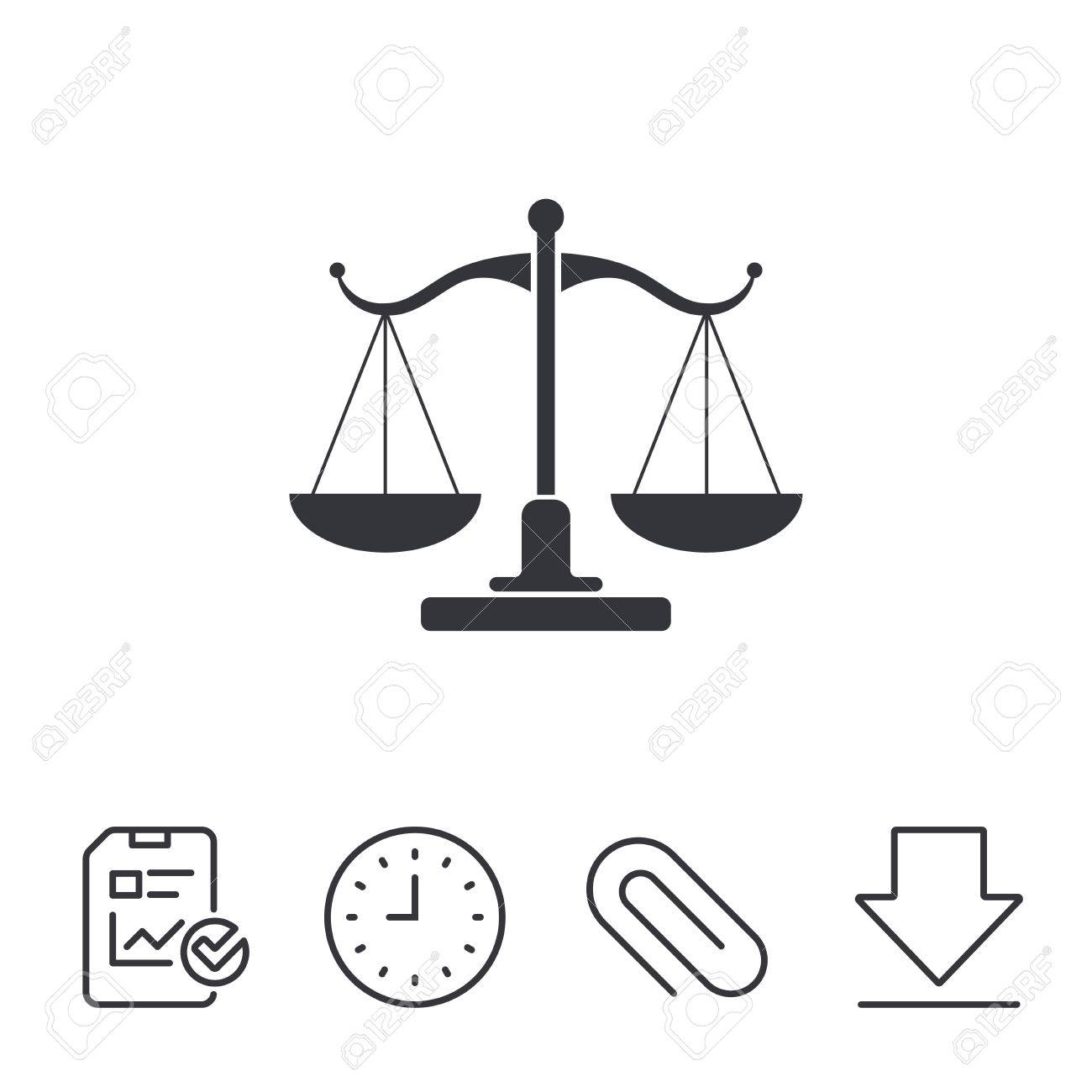 Scales Of Justice Sign Icon. Court Of Law Symbol. Report, Time And Download  Line Signs. Paper Clip Linear Icon. Vector Royalty Free SVG, Cliparts,  Vectors, and Stock Illustration. Image 80997037., image size:1300x1300