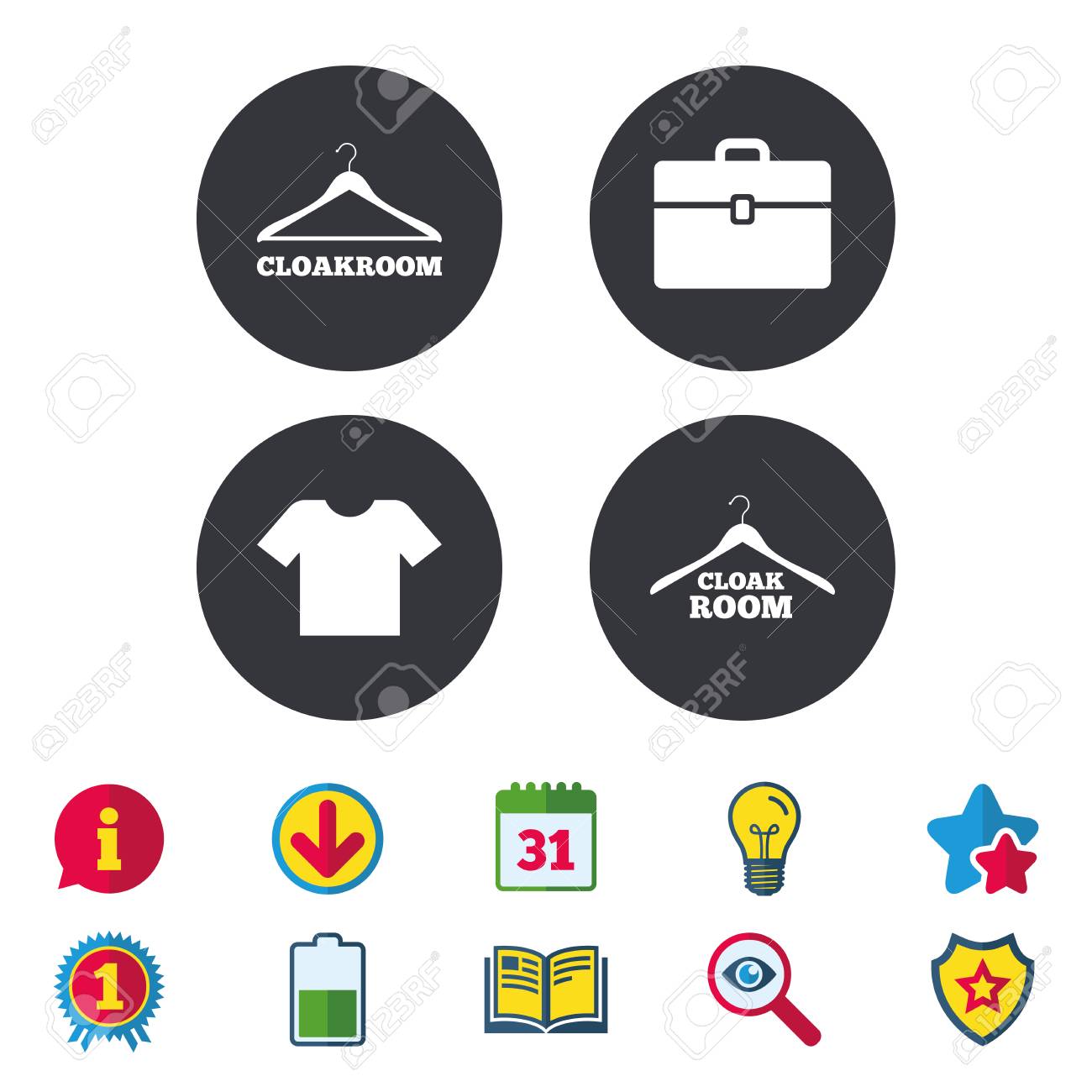 Cloakroom Icons Hanger Wardrobe Signs T Shirt Clothes And