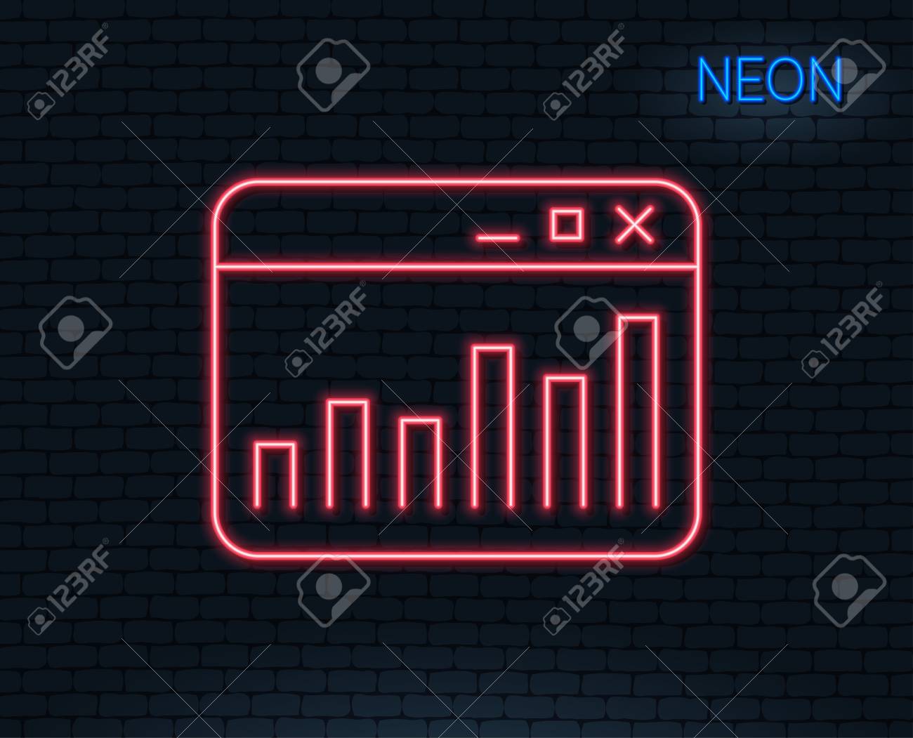 Luz Neon Icone De Linha De Estatisticas De Marketing Simbolo De Analise Da Web Sinal De Janela Do Navegador Design Grafico Brilhante Parede De Tijolos Vetor Ilustraciones Vectoriales Clip Art Vectorizado Libre