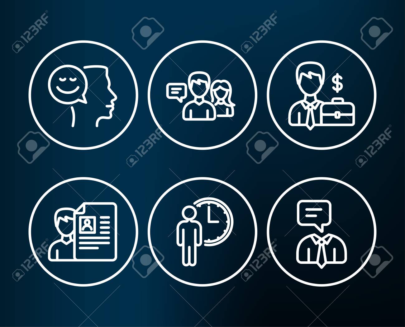 set of job interview waiting and people talking icons businessman signs of a good job interview