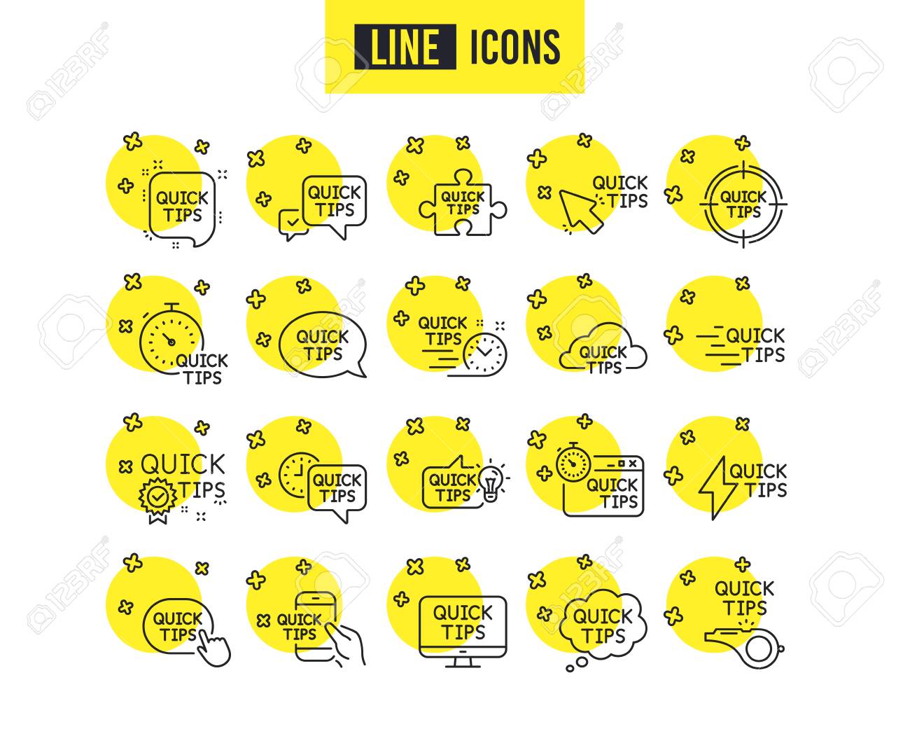 빠른 팁 라인 아이콘입니다. 유용한 트릭, 솔루션 및 빠른 시작 가이드 선형 아이콘 집합입니다. 튜토리얼, 유용한 팁 및 터닝 트릭  기호. 손 잡고 스마트폰, 채팅 말풍선 및 휘파람 기호 로열티 무료 사진,