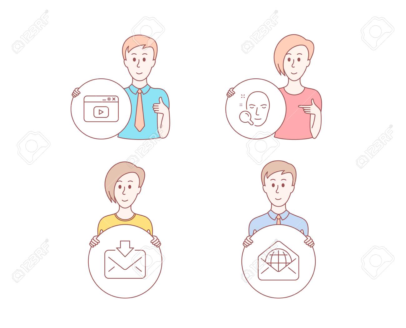 People Hand Drawn Style. Set Of Incoming Mail, Video Content And.