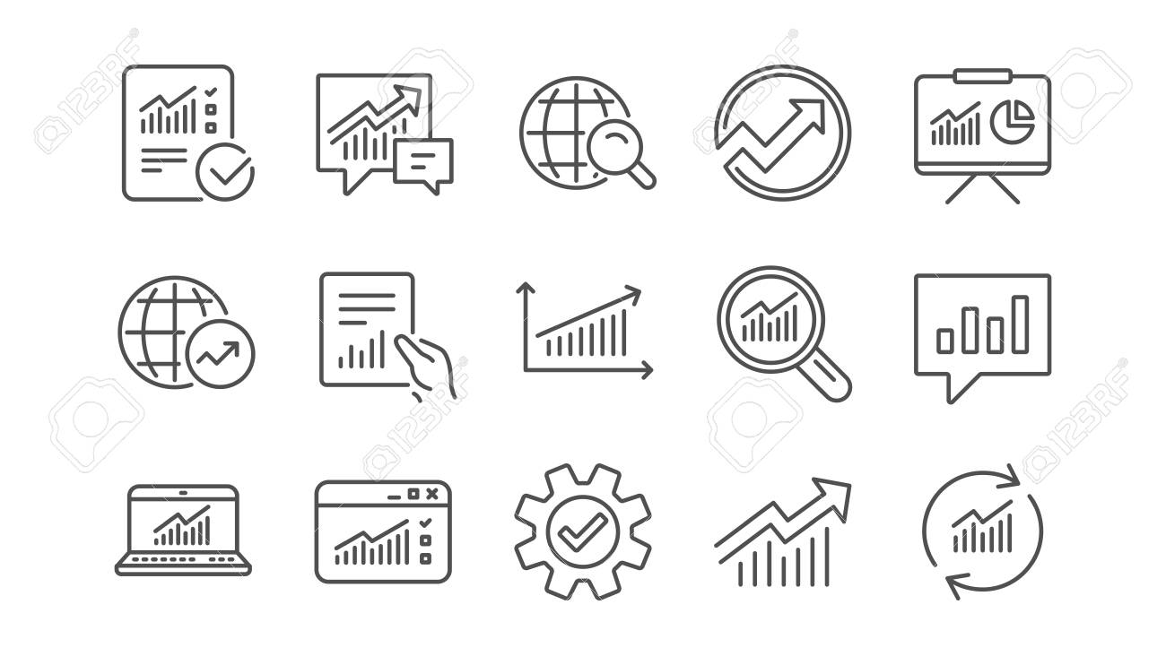 Analytics line icons. Reports, Charts and Graphs. Data statistics linear icon set. Vector - 117965630 Analytics line icons. Reports, Charts and Graphs. Data statistics linear icon set. Vector - 117965630