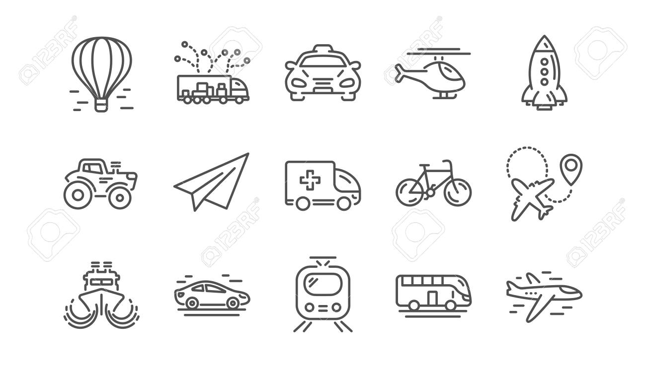 Transport line icons. Taxi, Helicopter and Train. Airplane linear icon set. Vector - 118231802 Transport line icons. Taxi, Helicopter and Train. Airplane linear icon set. Vector - 118231802