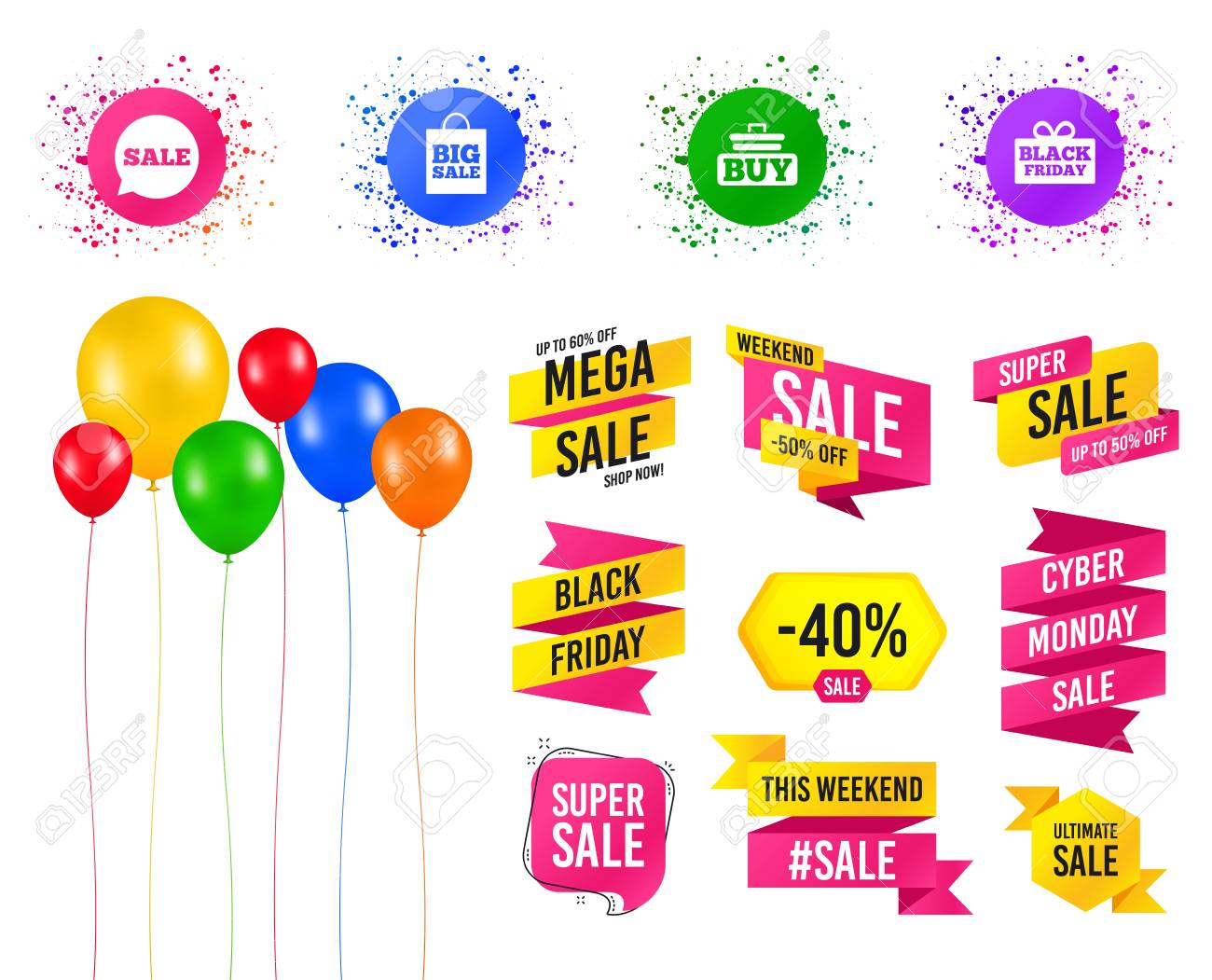 balloons party sales banners sale speech bubble icons buy sales peech