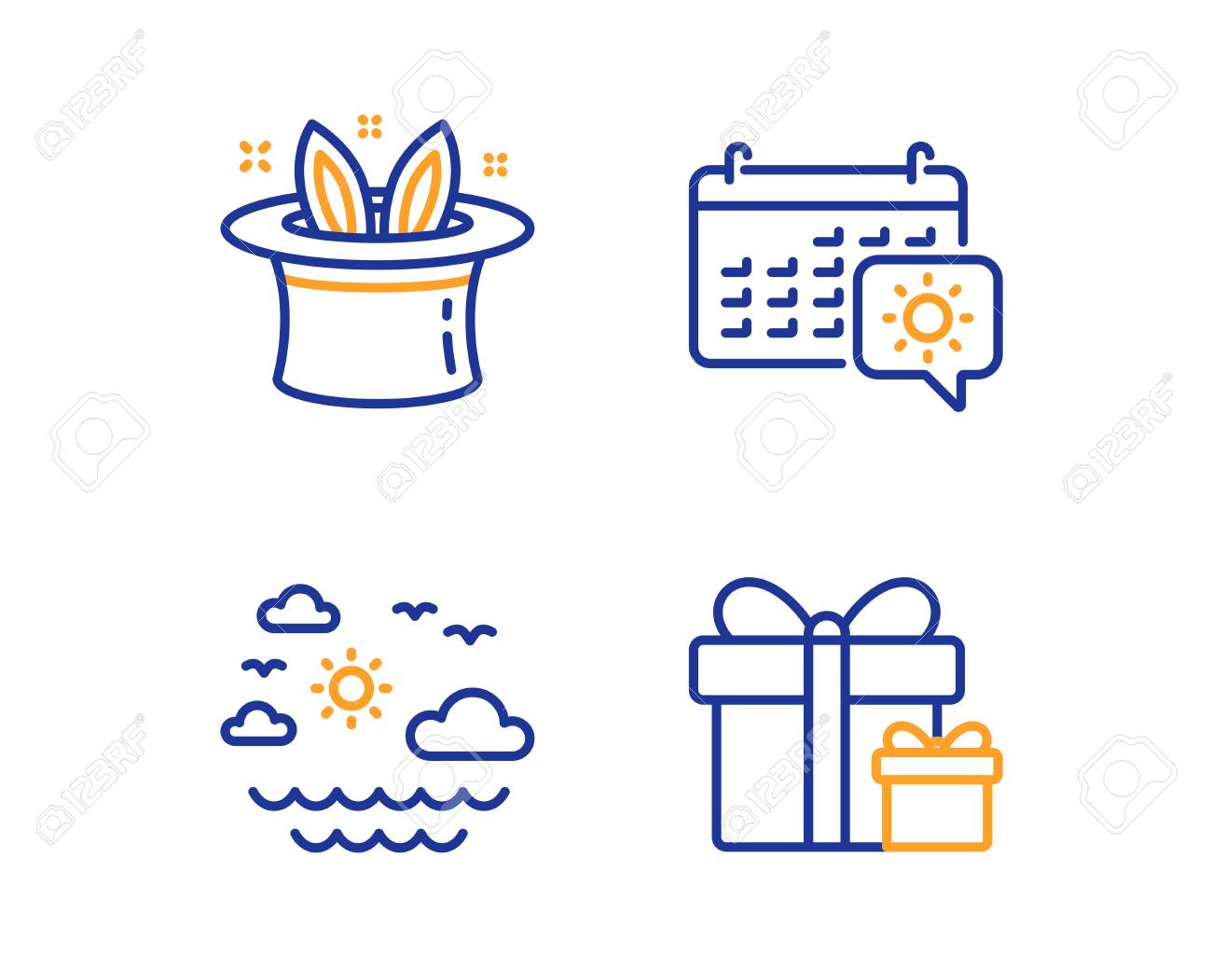 Travel Calendar, Hat-trick And Travel Sea Icons Simple Set. Surprise  Package Sign. Trip Planning, Magic Hat, Summer Holidays. Present Boxes.  Holidays Set. Linear Travel Calendar Icon. Vector Royalty Free SVG,  Cliparts, Vectors,