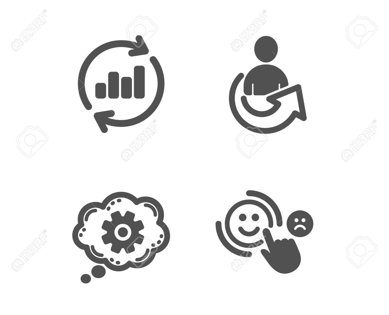 Set Of Update Data, Cogwheel And Share Icons. Customer Satisfaction Sign.  Sales Chart, Engineering Tool, Referral Person. Happy Smile. Classic Design  Update Data Icon. Flat Design. Vector Royalty Free SVG, Cliparts, Vectors,